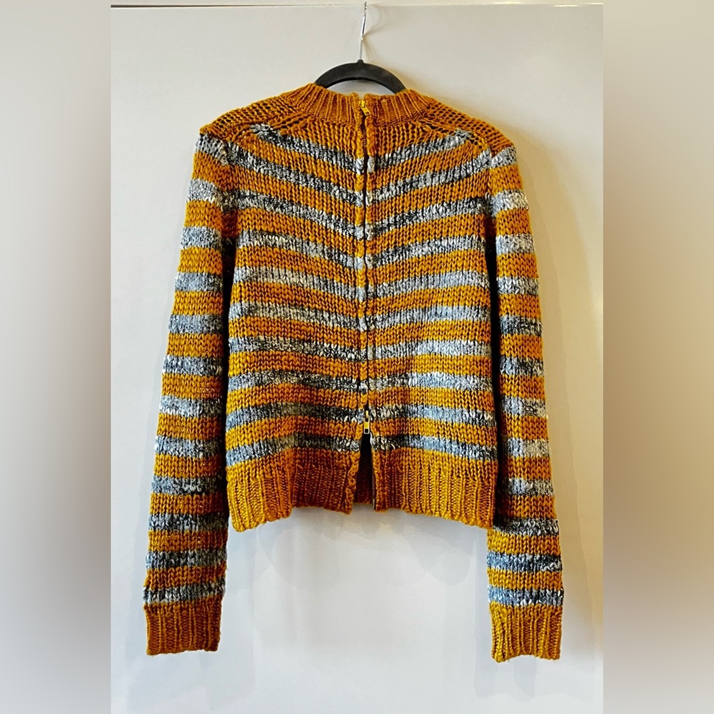 EUC Chic BY MALENE BIRGER Wool/Acrylic Colberta Stripe Sweater M Grey/Marigold - Picture 3 of 13